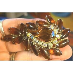Vintage Juliana Brooch Pin Topaz AB Rhinestones 3 Inches